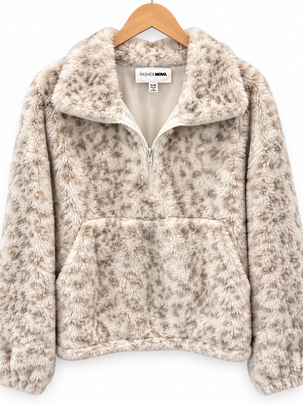Fashion Nova S/M Cream Faux Fur Quarter Zip Teddy Pullover Jacket